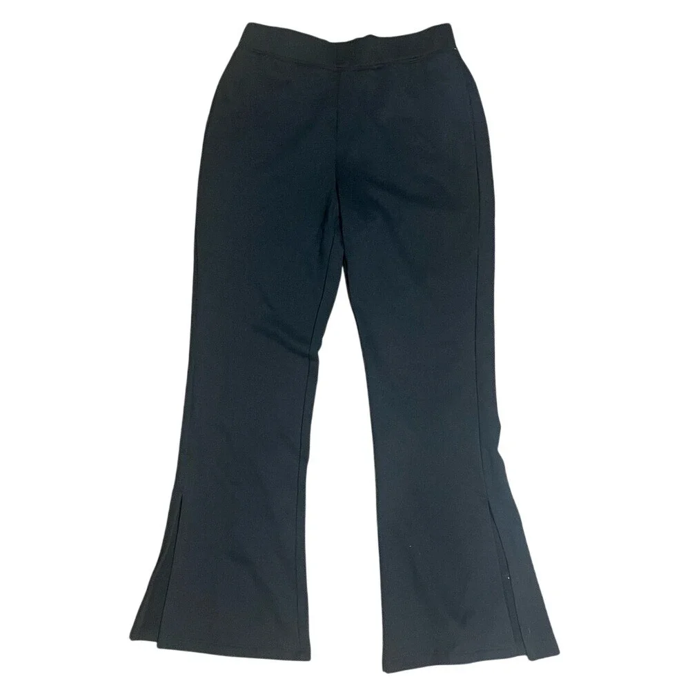 Spiritual Gangster Womens Slim Wide Leg Pant Black Side Slit Athleisure Medium